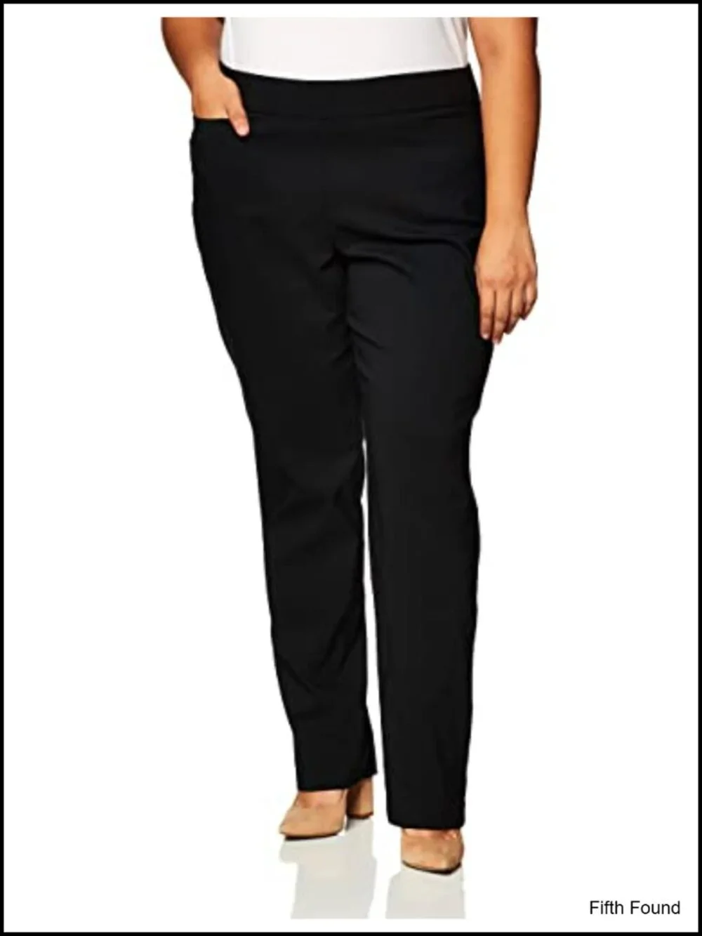 Plus Size Pull On Dress Pants 4 Pockets Straight Leg Stretchy Office Work Slacks